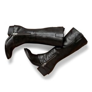 Kork-Ease Kayla Spat Tall Black Leather Moto Boots